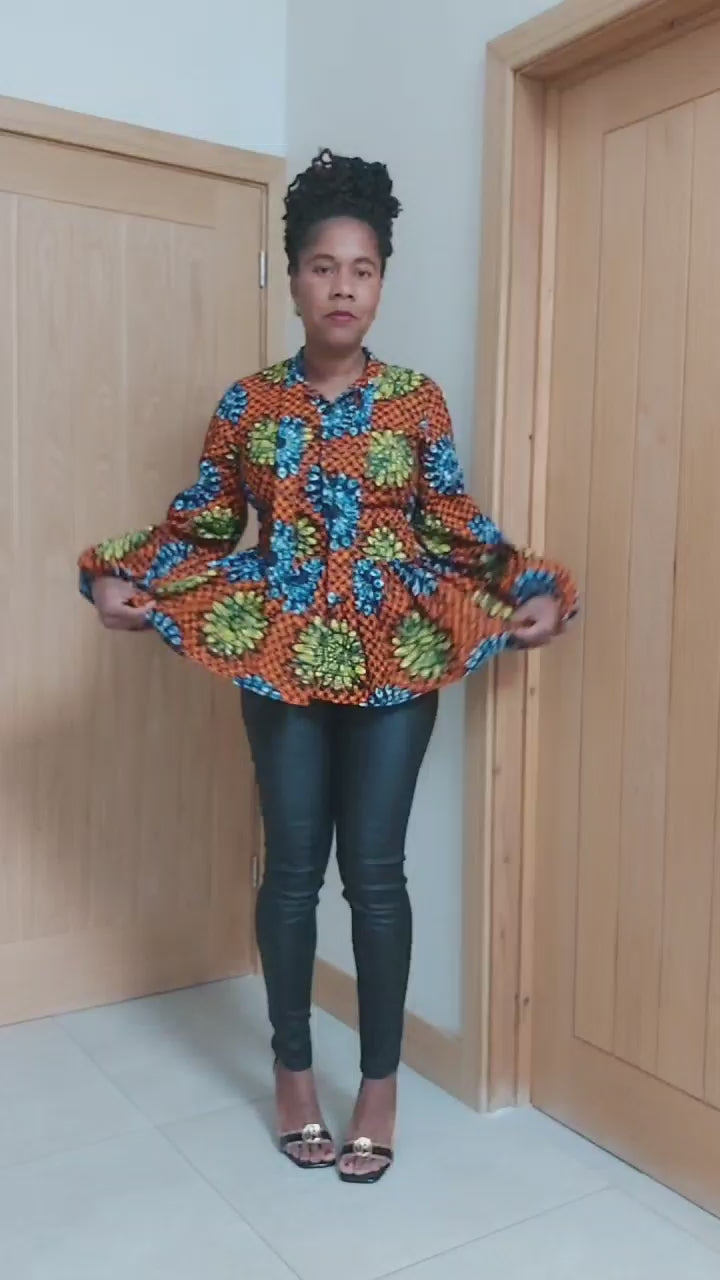 Load video: Ankara Bowtie Peplum Blouse