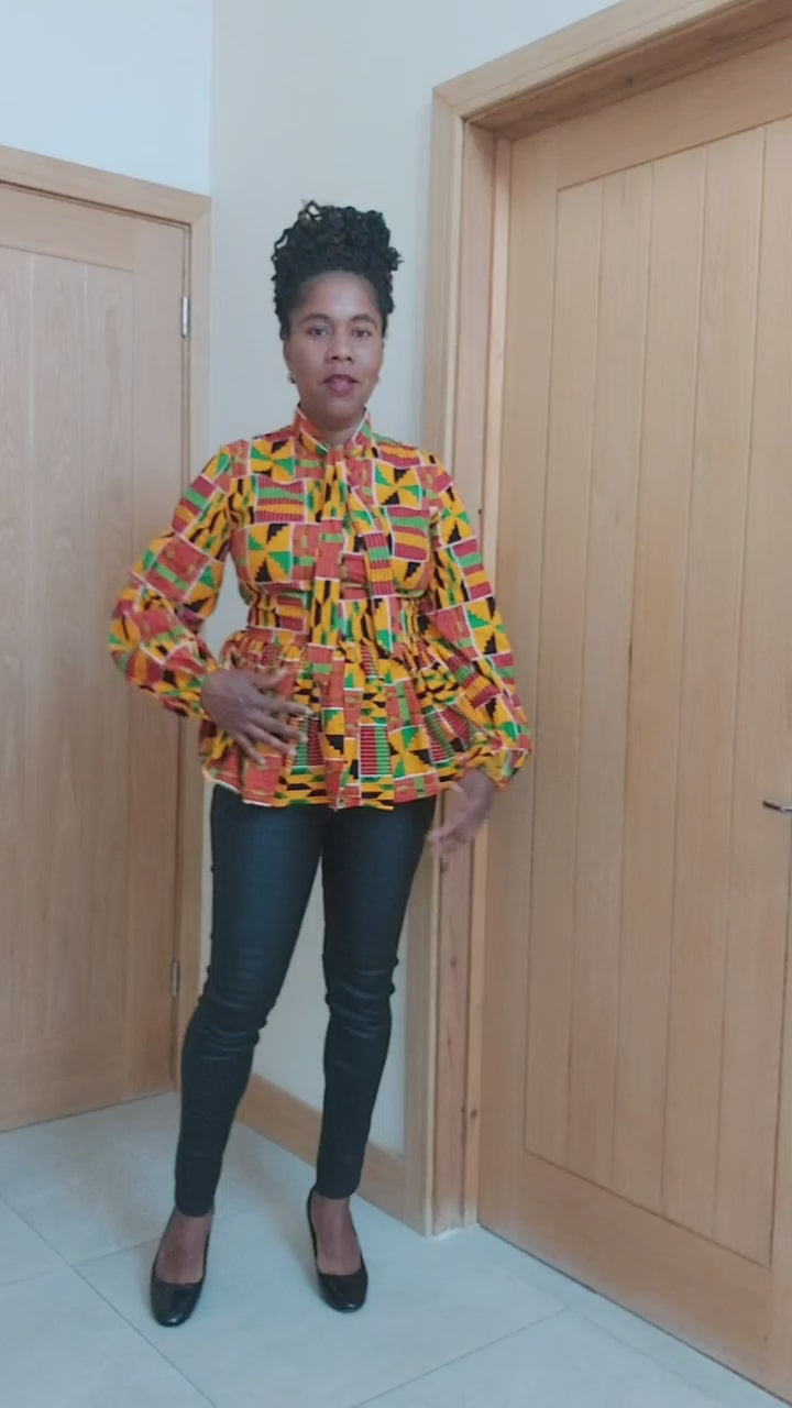 Load video: Ankara Bowtie Peplum Blouse