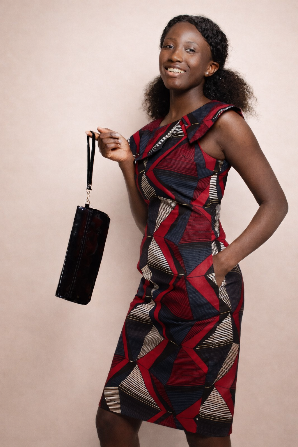 Cape Collar African Wax Midi Dress: Ankara Print Cotton
