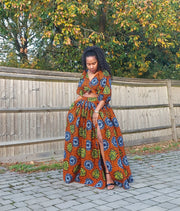 Rubane Brown African print maxi skirt set. Crop top