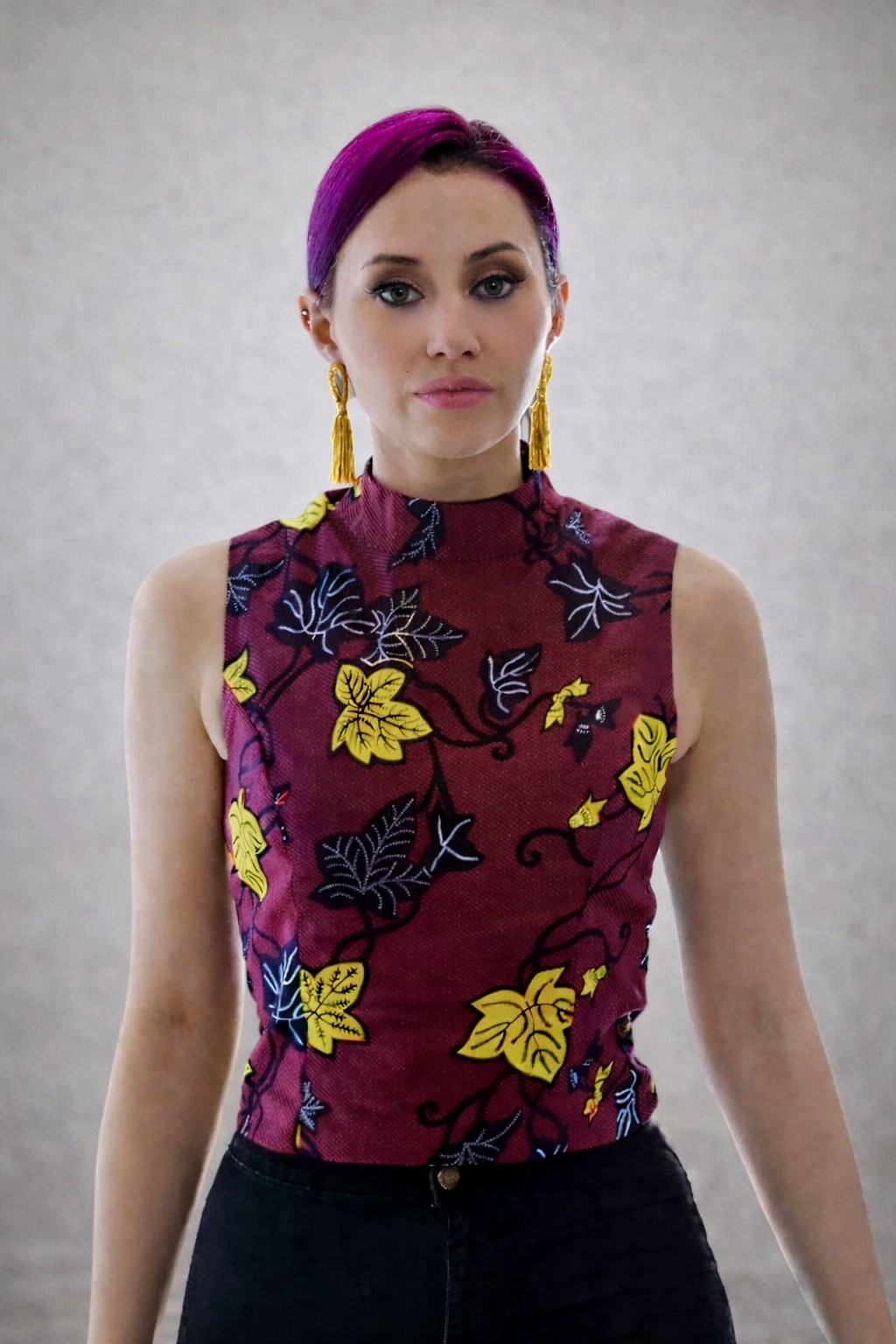 African Print Peplum Blouse: Ankara Sleeveless Turtleneck Top