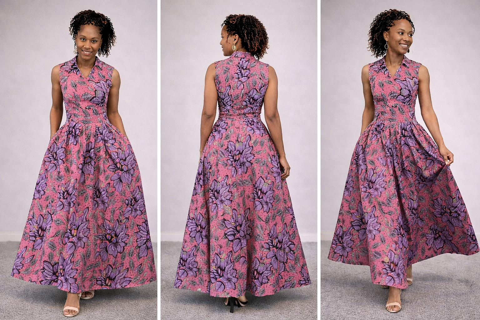 Luna Dress – Bold pink African Print Maxi Dress