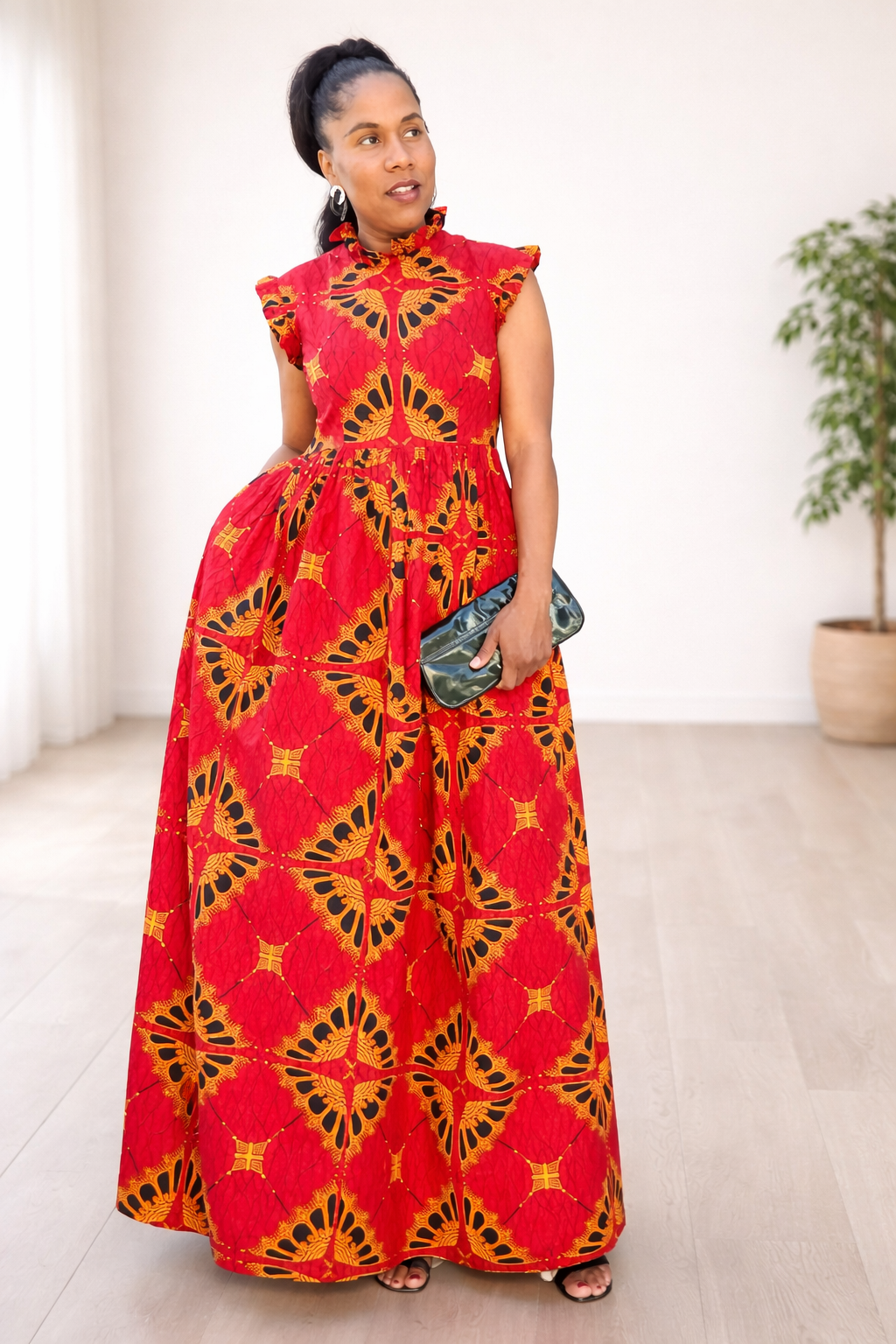 Red African print maxi dress/MADE INSIDE