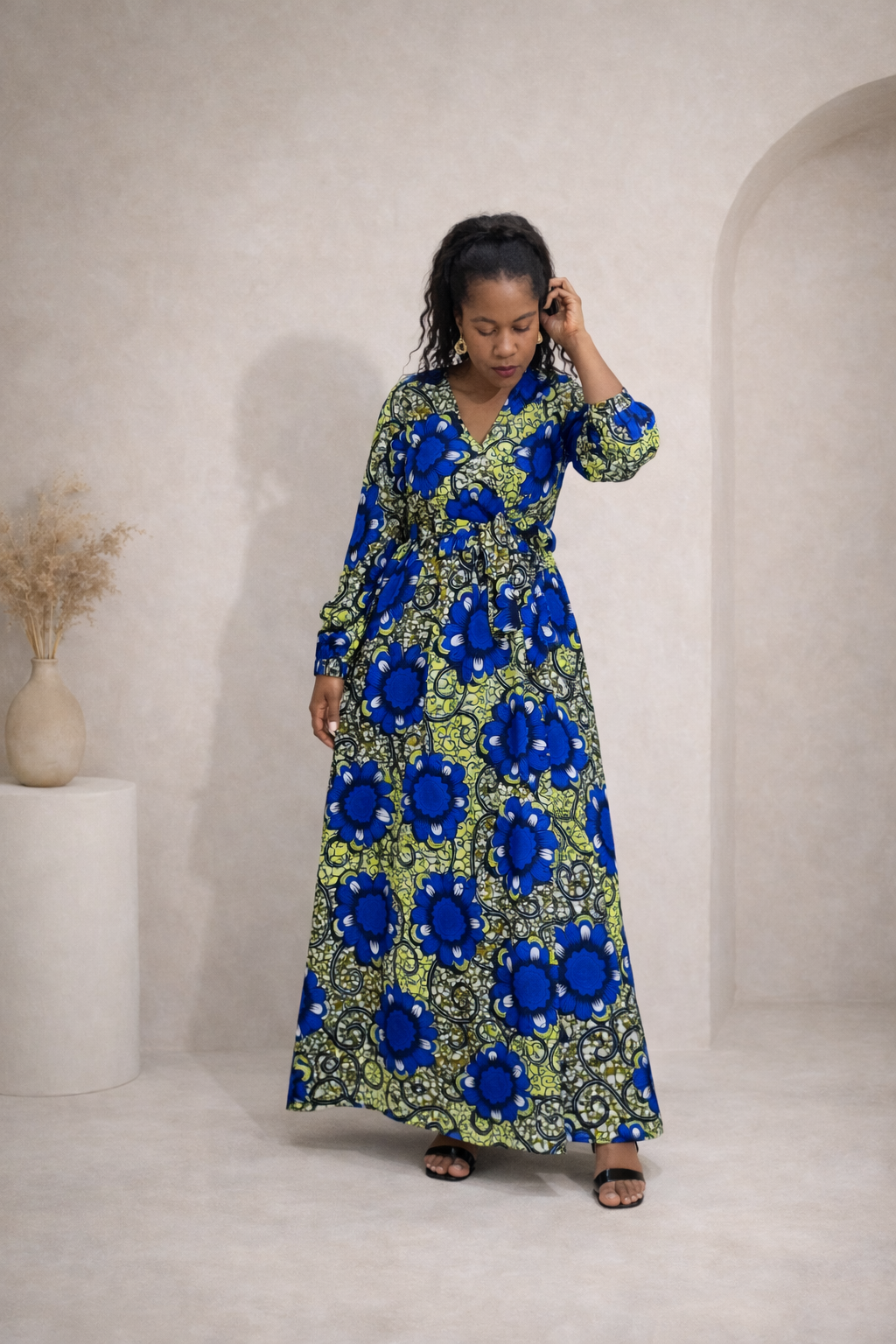 Blue Floral Ankara Maxi Dress – African Print Wrap Dress