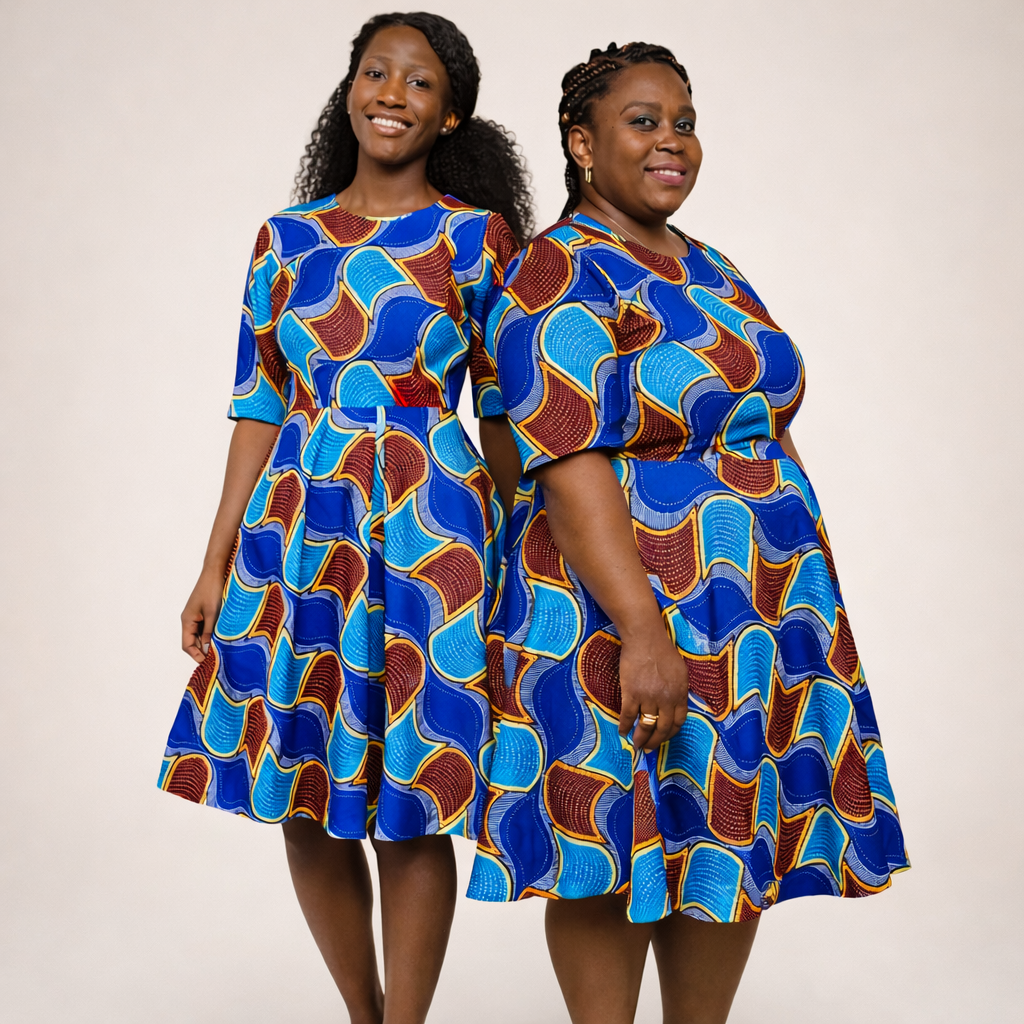 Blue Ankara dress: African Print Knee-length Cotton Fashion
