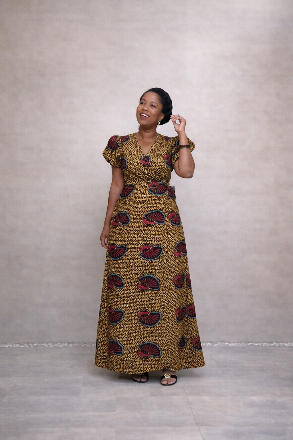 Jayde African print Maxi Dress: Ankara Wrap Dress with Side Split.