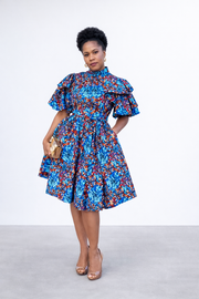 Elegant African Print Midi Dress with Pockets UK Brand, Ankara frill dress