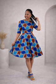 African Print Fit & Flare Dress – Elegant Ankara Dress with Pockets