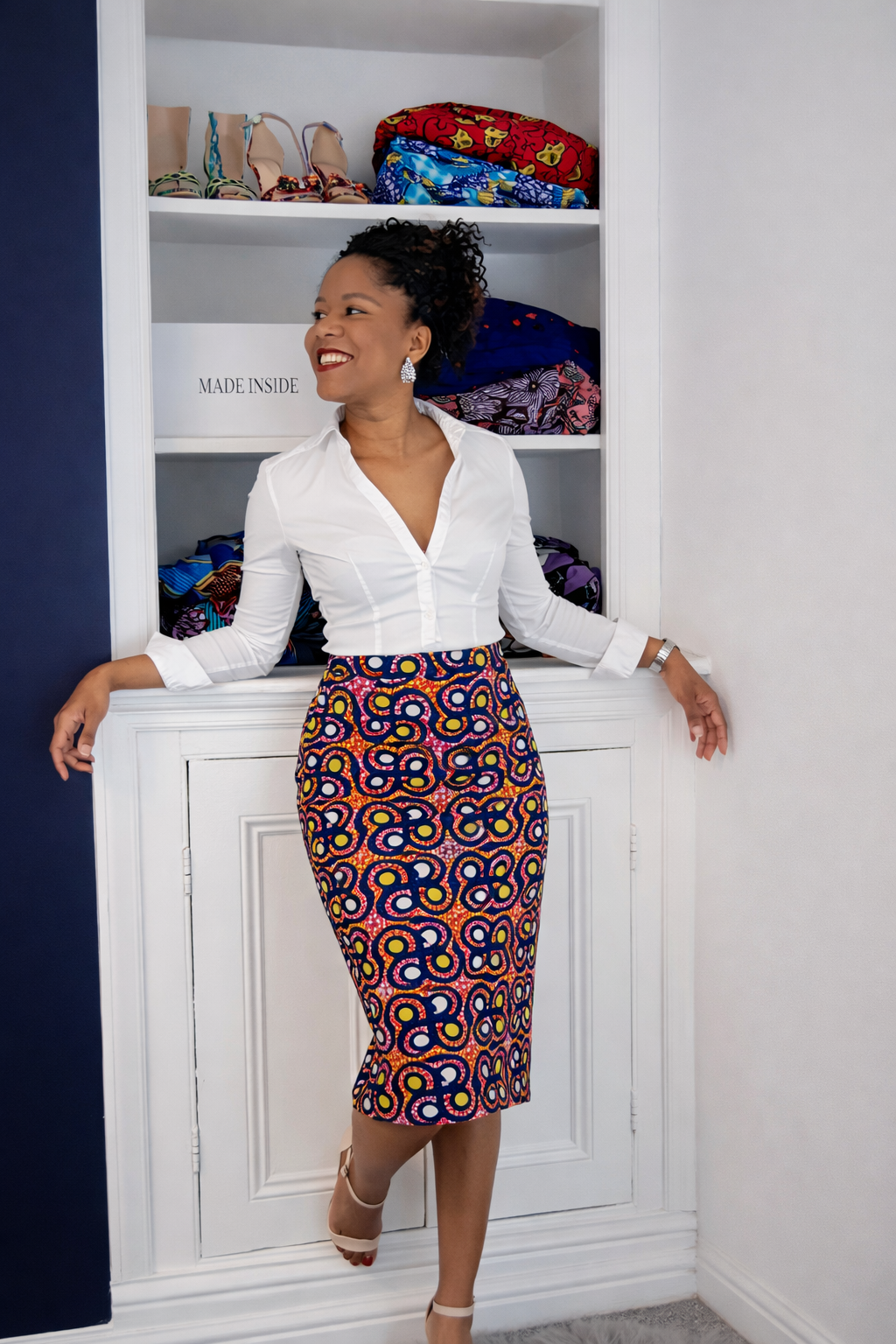 African Print Pencil Skirt – Ankara Midi Skirt with Slit