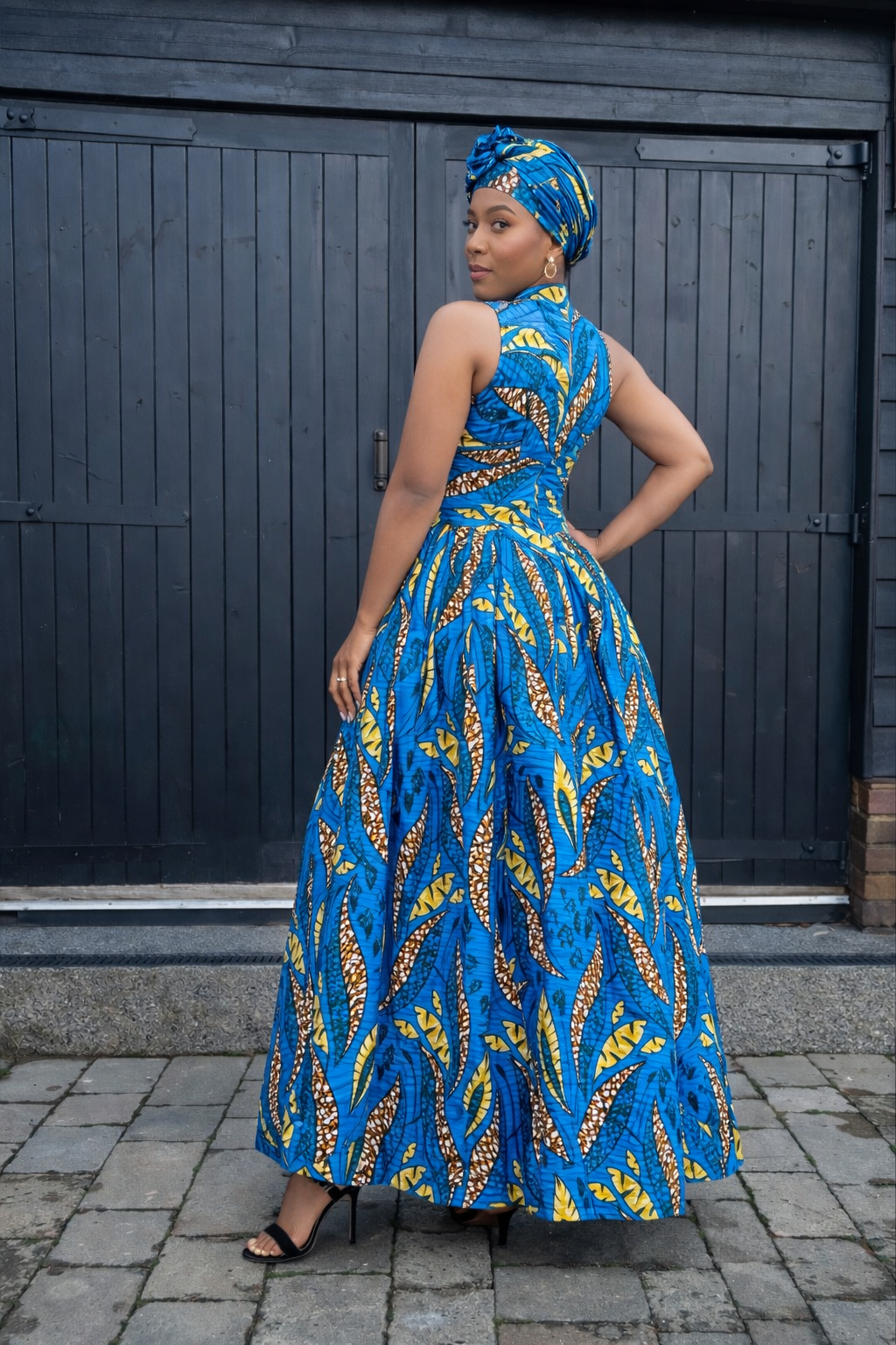 Luna Dress – Bold Blue & Yellow African Print Maxi Dress