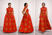 Ankara Maxi Dress, African print long dress, red maxi dress - wedding guest dress