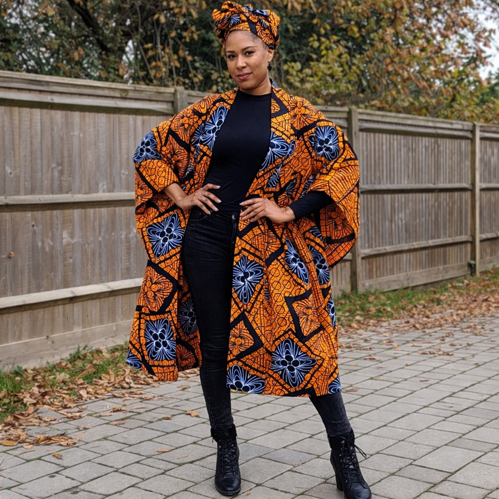Bolama Orange African Print Ankara Kimono: Clothing for women