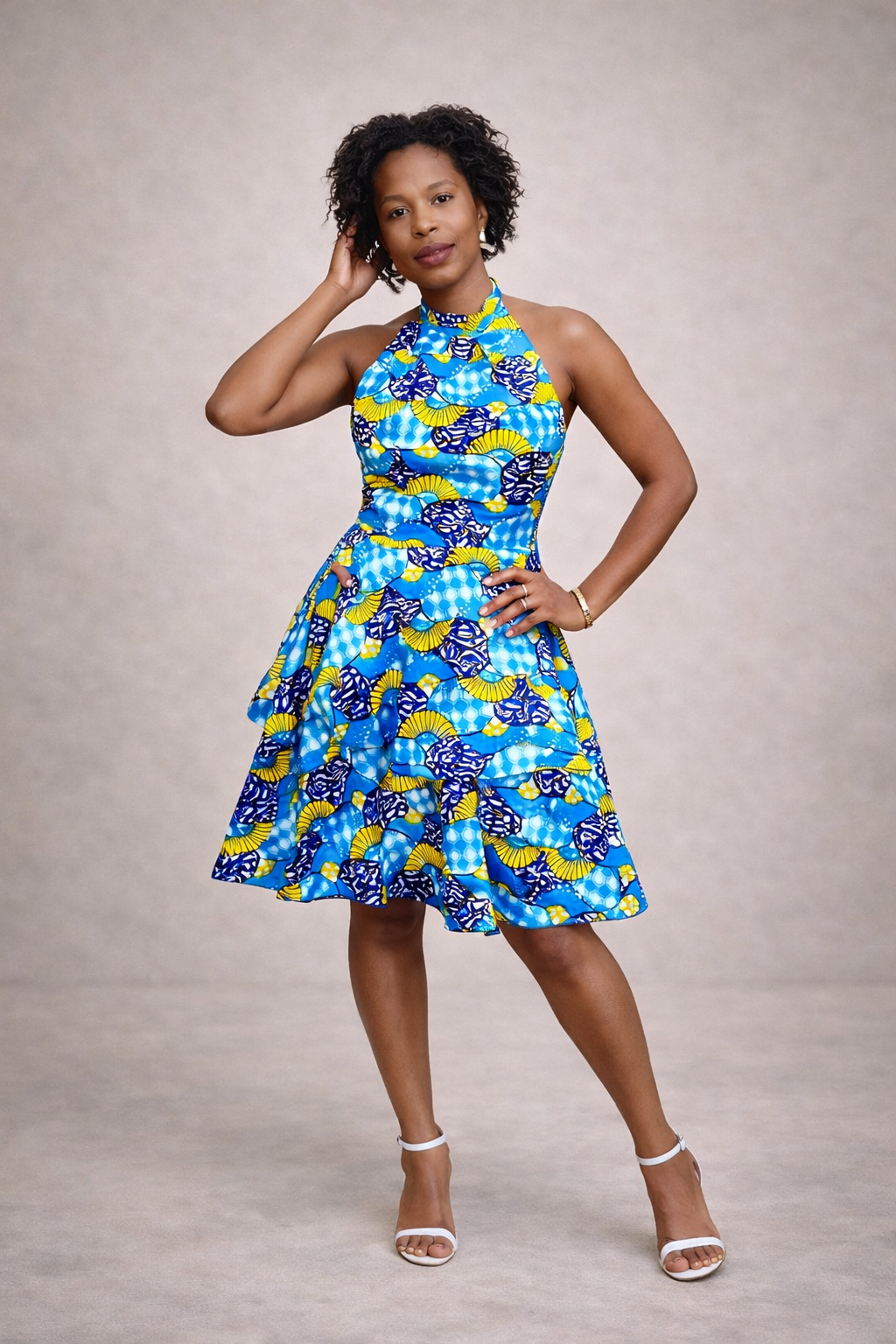 African Print Halter Mini Dress – Ankara Peplum Flared Dress | MADE INSIDE