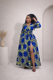 African Print Maxi Dress with Concealed Pockets & Zip Slit