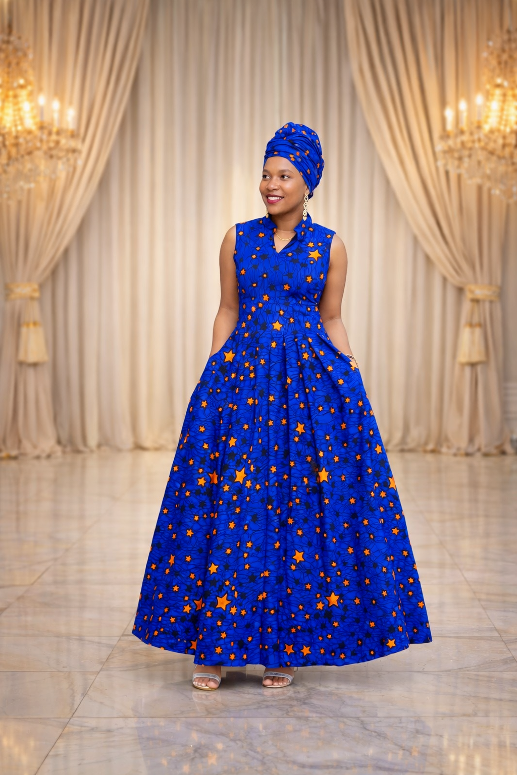 navy blue african print dresses African Print Blue Infinity Multiway Maxi Dress