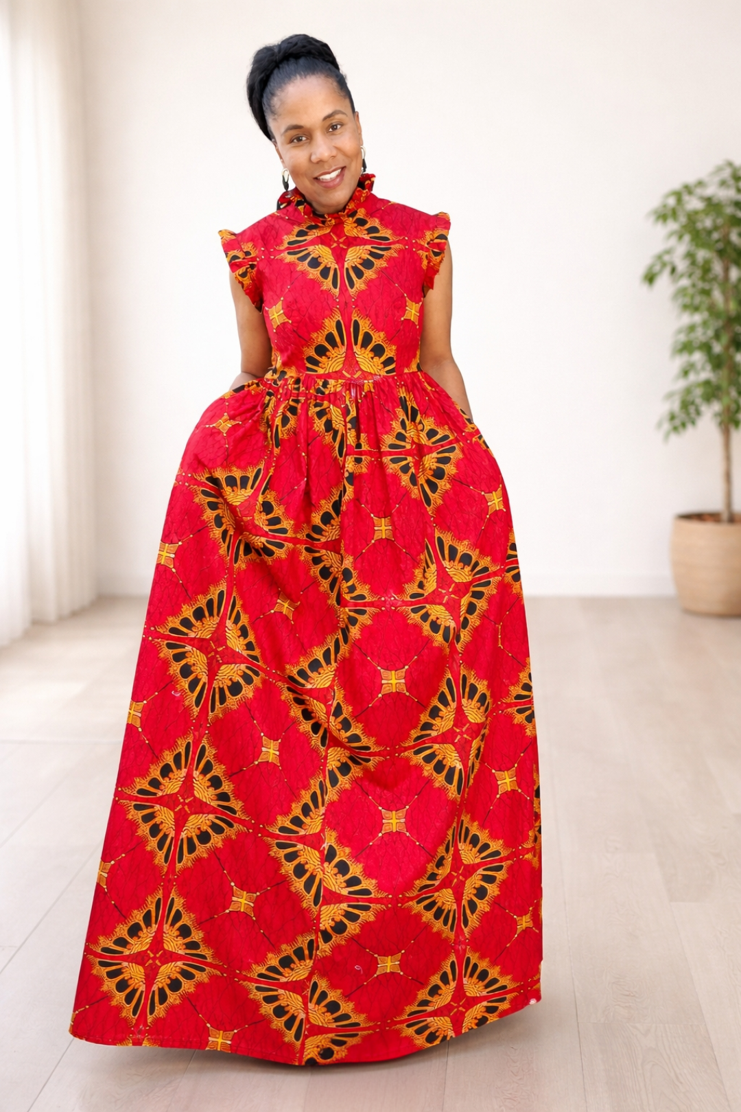 Red African print maxi dress/MADE INSIDE