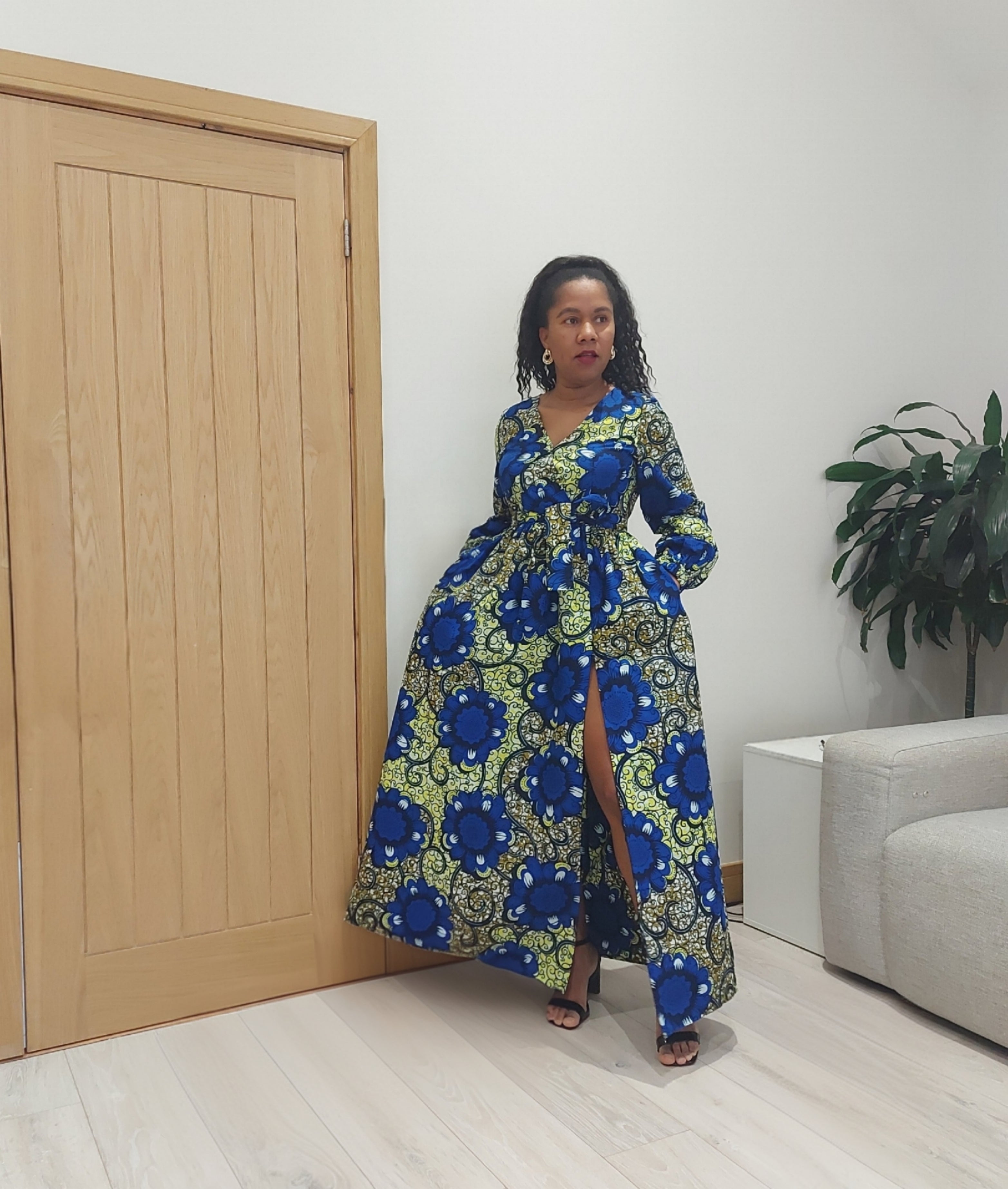 African print long-sleeved dress