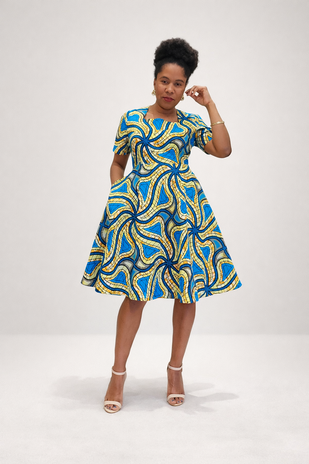African Print Fit & Flare Dress with Pockets - church dress
