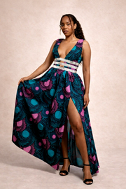 Ankara Maxi Dress with Front Slit – African Print Evening Dress