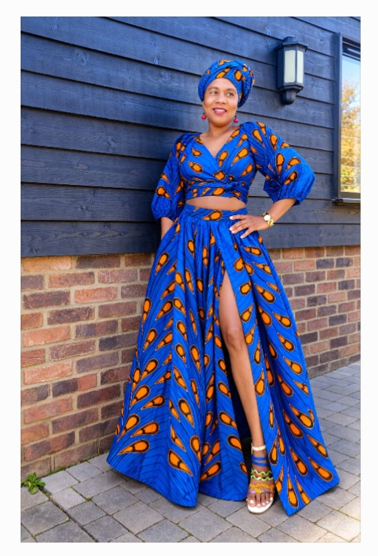 The Rubane Set – Ankara Two-Piece Maxi Skirt Set - Blue
