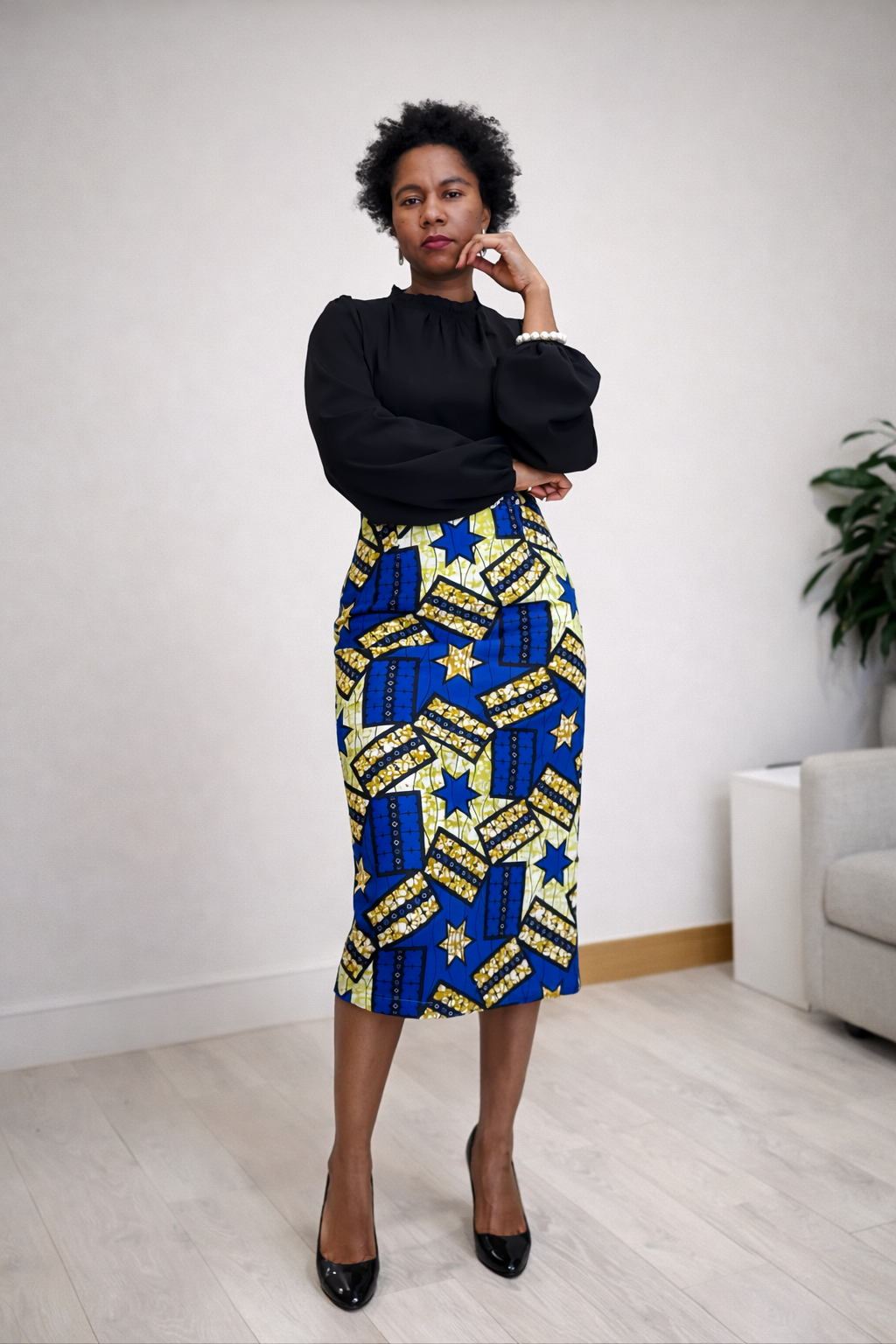 African Print Pencil Skirt – Blue Ankara Midi Skirt