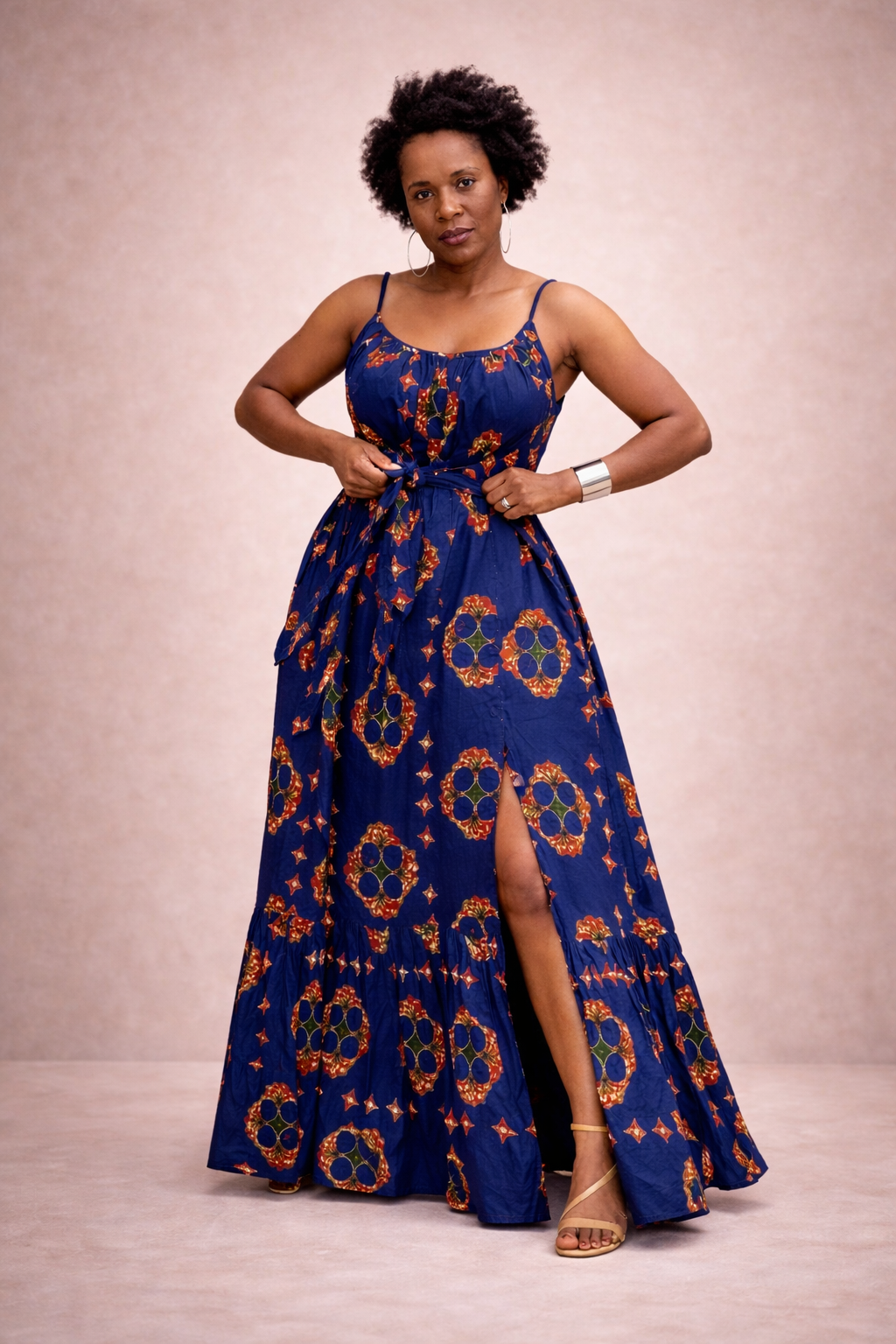 Zaria Blue Ankara Maxi Dress – Adjustable Strap African Print Dress | MADE INSIDE