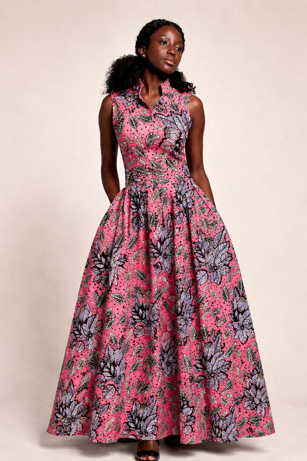Pink African Print Maxi Dress - wedding dress - summer events dress