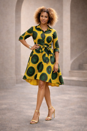 African Print Shirt Dress – Ankara Tunic Dress with Belt
