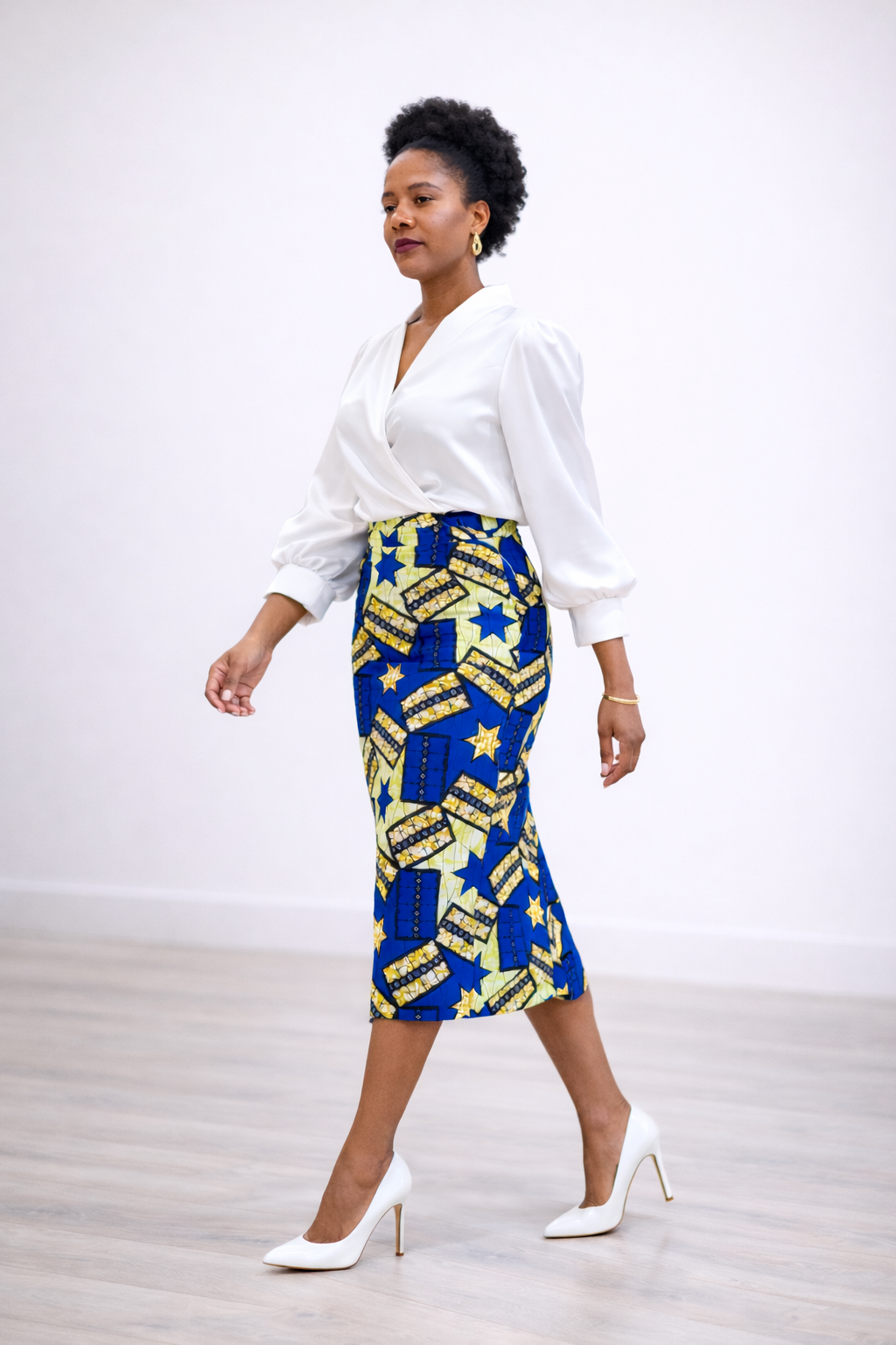 African Print Pencil Skirt – Blue Ankara Midi Skirt