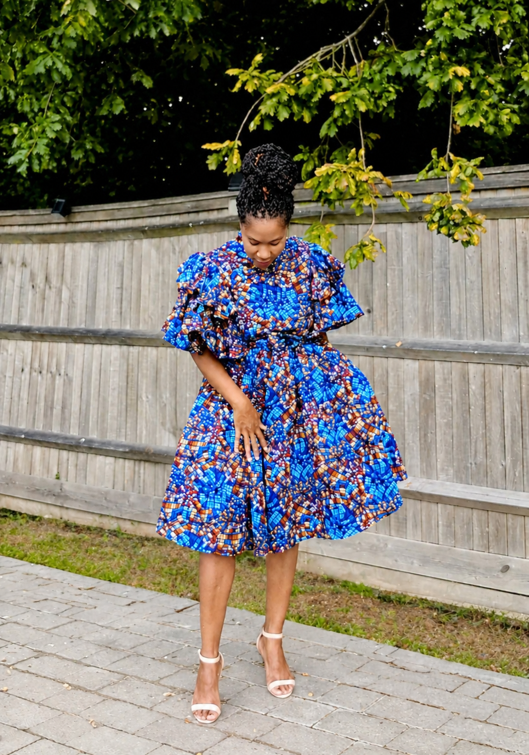 Elegant African Print Midi Dress with Pockets UK Brand, Ankara frill dress
