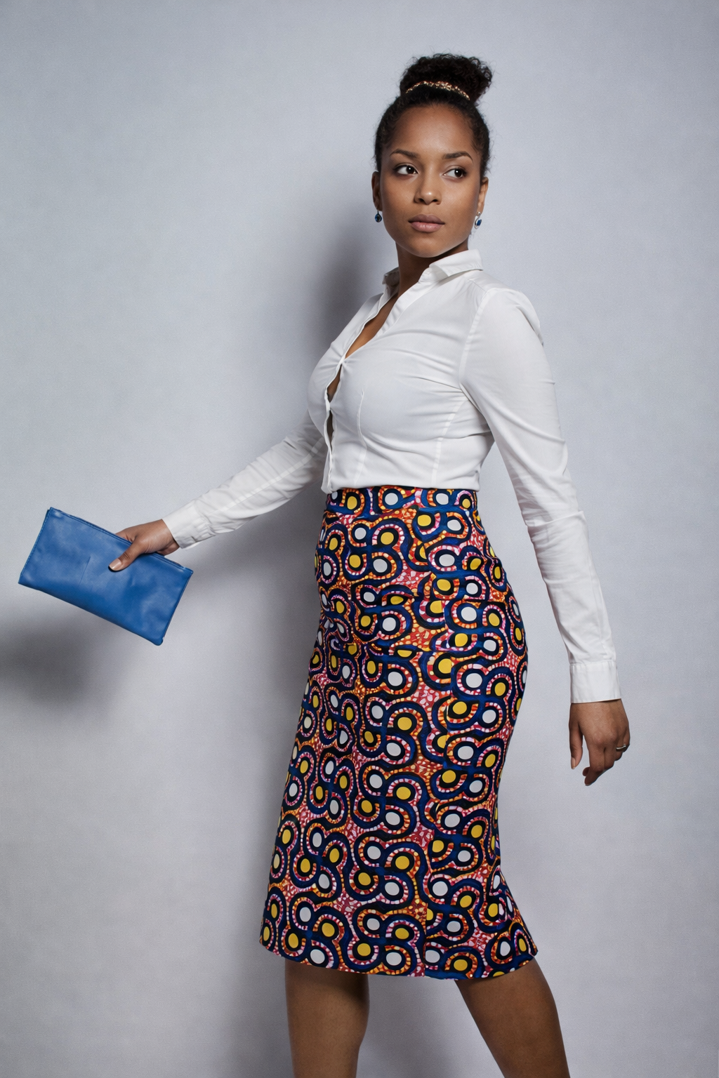 casual long dress pencil skirt Printed Long Maxi Pencil Skirt in Lightweight Stretch Fabric Black White Gold Brushed / X-Small