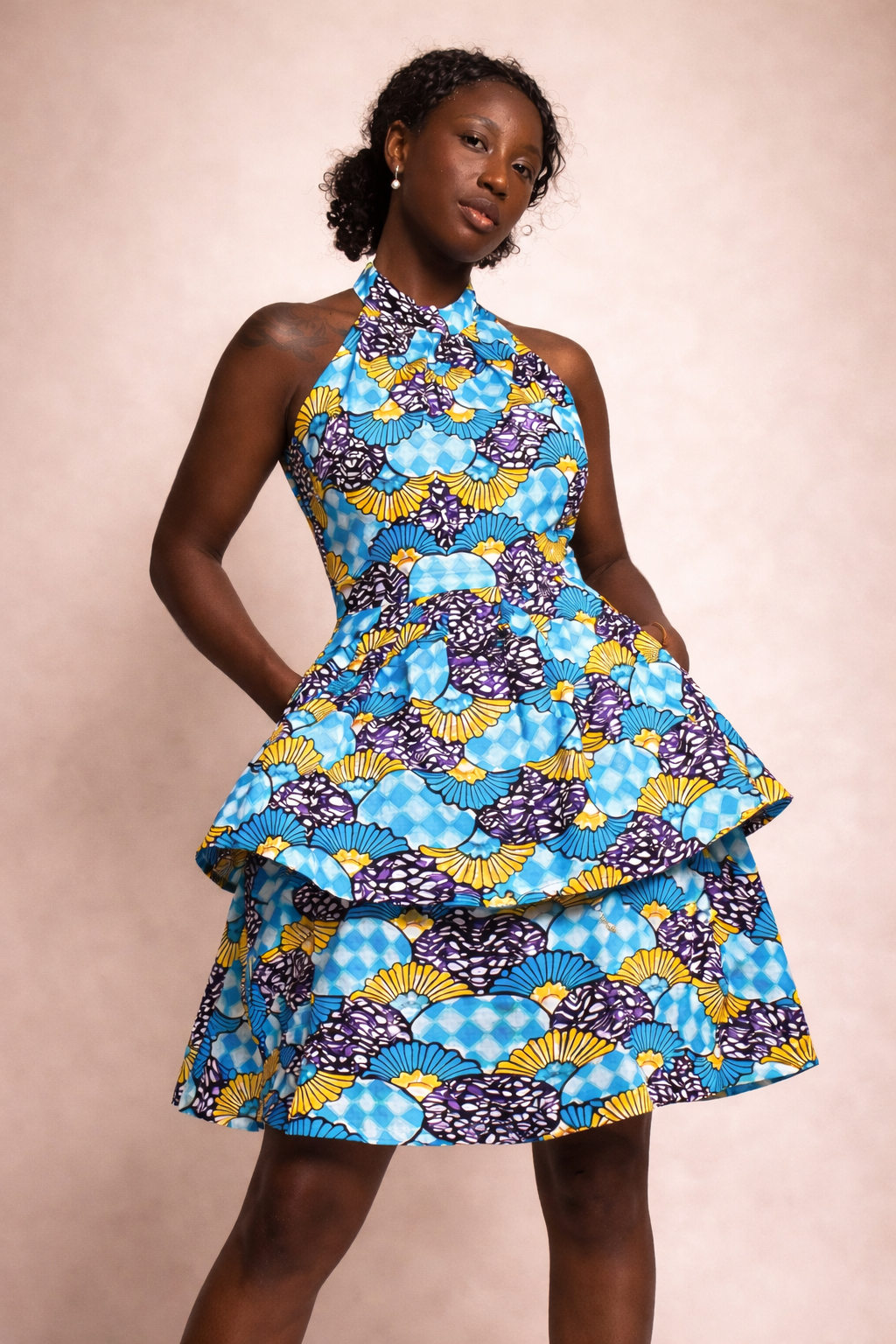 African Print Halter Mini Dress – Ankara Peplum Flared Dress | MADE INSIDE