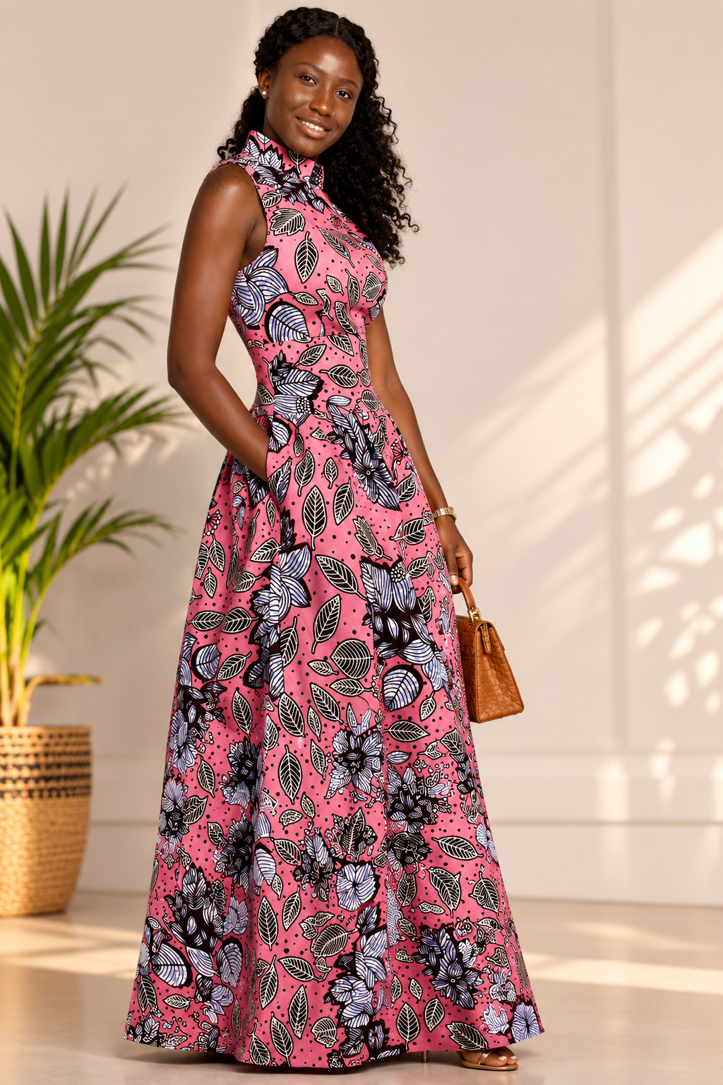 Pink African Print Maxi Dress - wedding dress - summer events dress