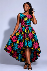 Ankara High-Low Dress with Pockets, lined