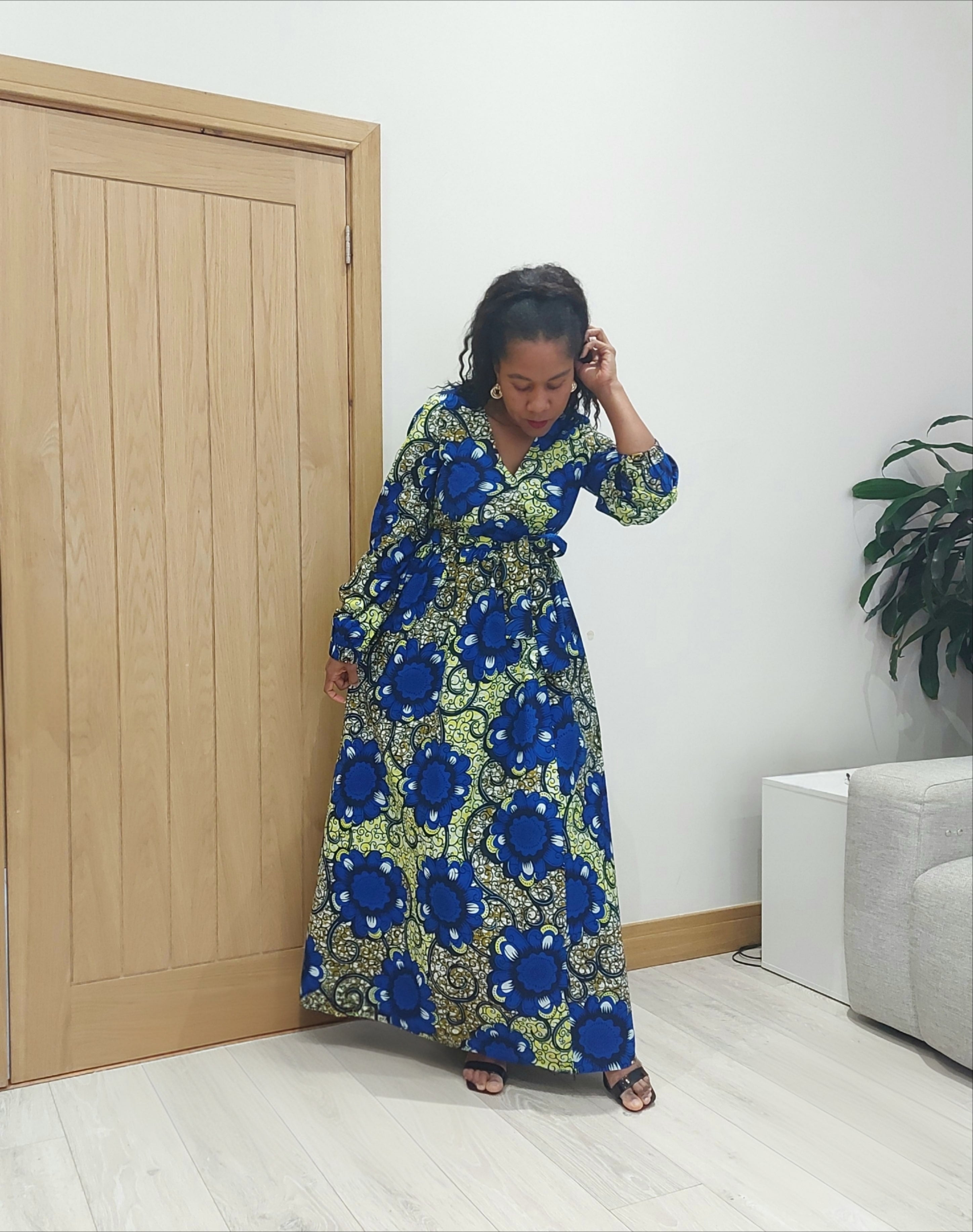 African print long-sleeved dress