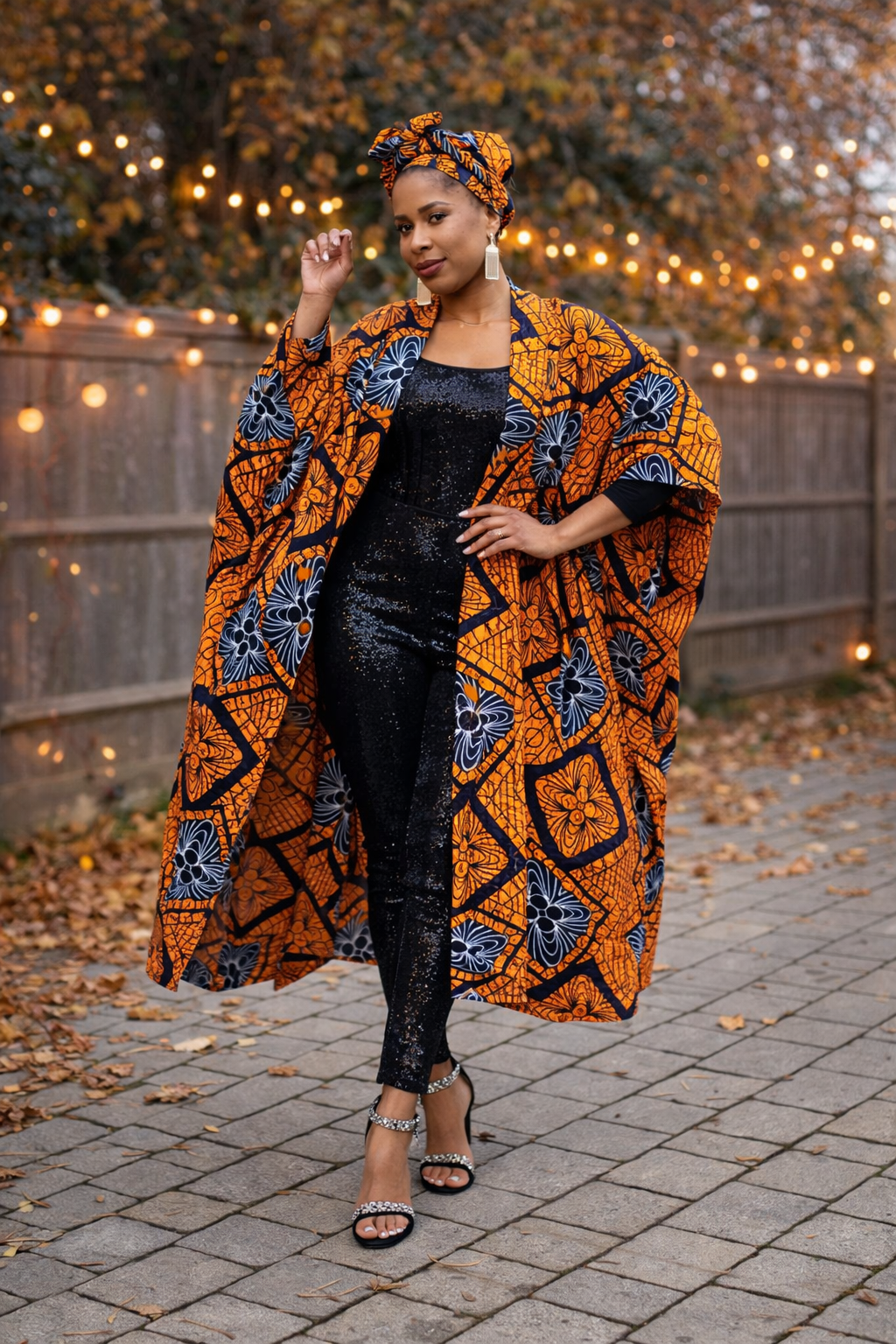 Bolama Orange African Print Ankara Kimono: Clothing for women